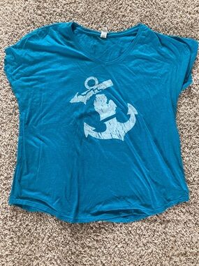 Michigan anchor  Anvil Teal V-Neck Anchor Graphic Tee
